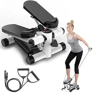 Steppers for Exercise at Home, Mini Stepper with Resistance Bands for Full Body Workout, Portable Stair Stepper for Home, Smooth and Quiet, Stepper Machine with LCD Monitor