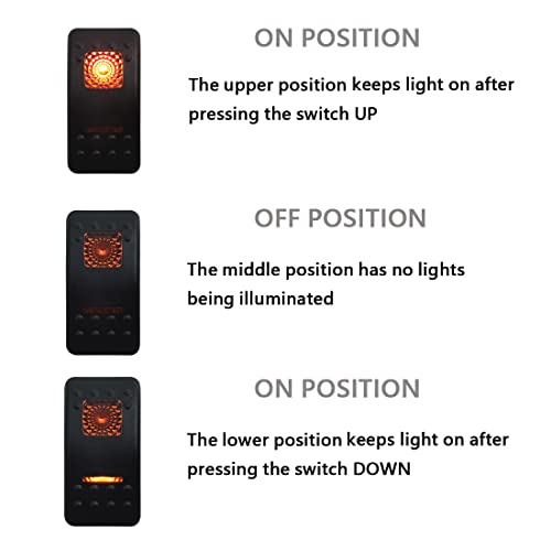 Image of Orange Led 3 Way Rocker Switch 7P ON-Off-ON DPDT Switch with Wires for Car Marine Boat Caravan Vehicle Off-Road Pickup