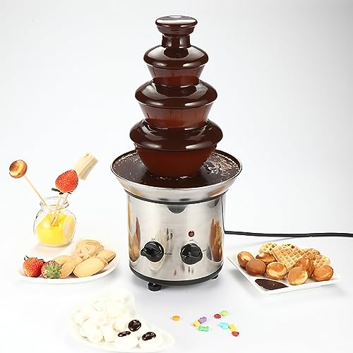 Máquina de fondue de chocolate, fuente de chocolate con 4 niveles, torre de fondue de chocolate de acero inoxidable de grado alimenticio, para restaurantes, bodas y fiestas