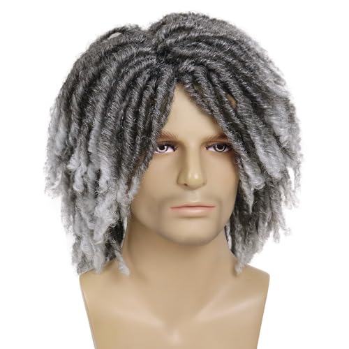 GNIMEGIL Peruka Fake Dreads z grzywką ombré-szara Rocker Rasta