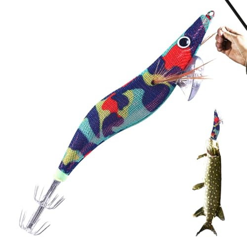Señuelo para calamares | Señuelo de madera para calamares – Fsquid Hook Glow Effect Natación flexible, gambas realistas para peces Snakehead, bacalao, pargo