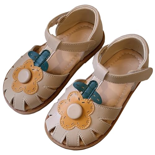 Image of WUIWUIYU Toddlers Little Girls T-Strap Hook&Loop Dress Strawberry Summer Shoes Closed Toe Carrot Sandals