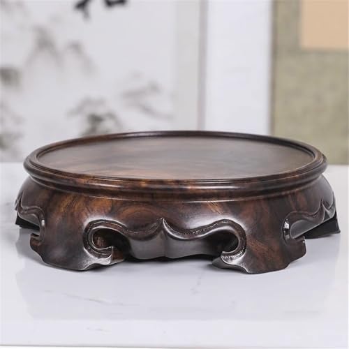 Soporte para plantas pequeño para evitar manchas base redonda de madera de ébano maciza 5