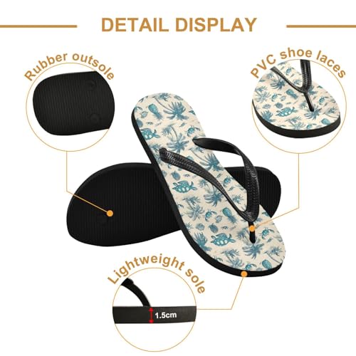 ALAZA Pineapple Turtle Palm Crab Flip Flops for Women Fashion Beach Slippers Comfort Mens Flip Flops Non-Slip Rubber Shower Slippers Sandal for Hotel Travel Sport,XS3