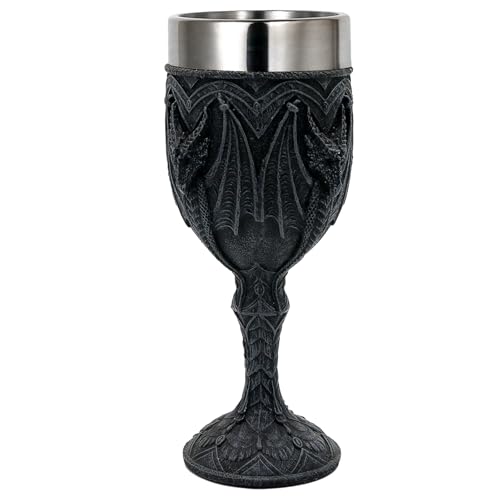 alikiki Medieval Black Dragon Wine Goblet - 7oz Dungeons and Dragons Game Gift of Throne Merchandise Stainless Steel Drinking Cup Dragon Collector Themed Party Decoration
