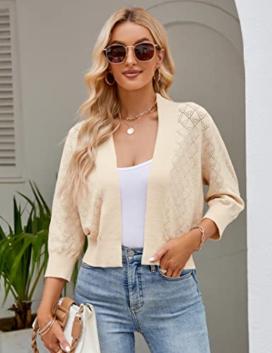 Image of Shermia Women's 3 /4 Sleeve Cropped Cardigan Sweater Open Front Short Shrugs Cardigans Lightweight Sweaters