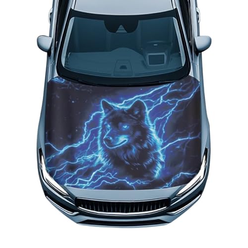 Image of Blue Wolf Car Hood Cover Polyester Elastic Fabrics Washable Suitable for Large SUV and Pickup Trucks 39x59in