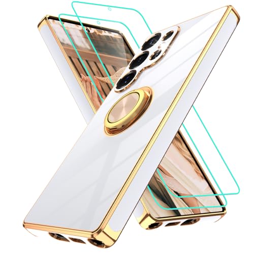 Coque Samsung S25 Ultra antichoc avec bord doré élégant et blanc