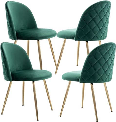 JINPALAY Lot de 4 Chaise Salle a Manger Vert en Velours Chaises de Cuisine Assise Rembourrée en Les Jambes Dorées Métal Stable Ergonomique pour Salon Salle Cuisine