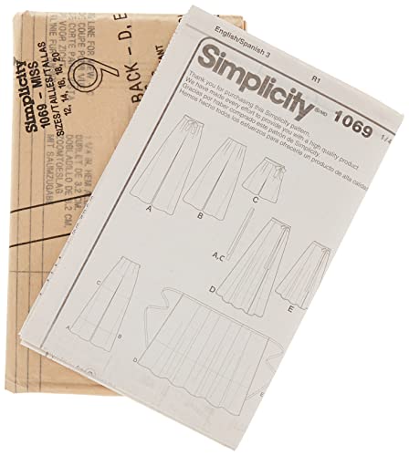 Simplicity Sewing Pattern 1069: Misses' Wide Leg Pants or Shorts & Skirts in 2 Lengths, Size: P5 (12-14-16-18-20), Paper, White