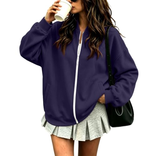 Womens Fleece Zip Up Jacket Work Office Casual Sweatshirts No Hood - image 1