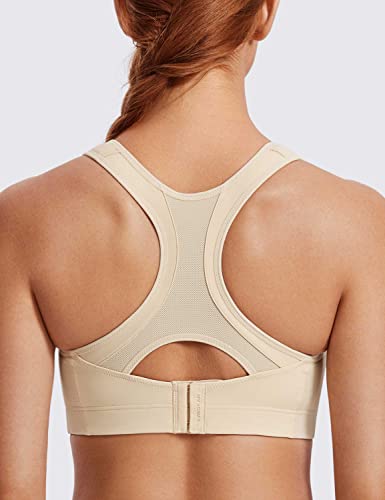 Image of SYROKAN Women's Sports Bra Front Adjustable Padded | High Impact, Racerback, Wireless, Plus Size, Full Coverage, Running Bra