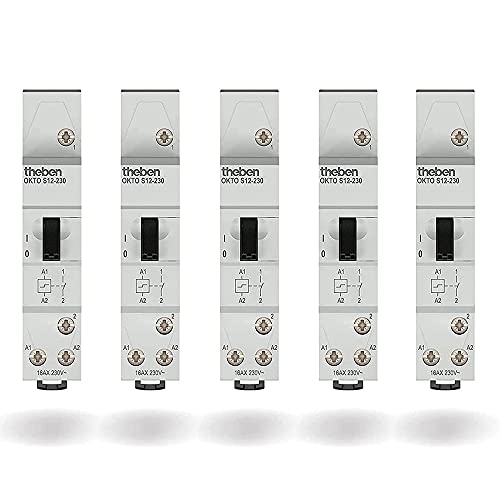 Paquet combiné - 5 pièces Theben 3120120 OKTO S12-230 Télérupteur I Télérupteur I 230V I Electromécanique I Rail DIN I Rail symétrique I 1 contact à...