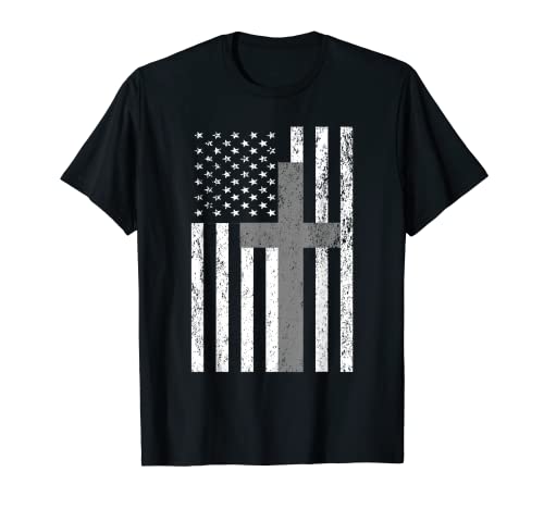 Divertido regalo de cruz de bandera americana para hombres cristianos de EE. UU Camiseta