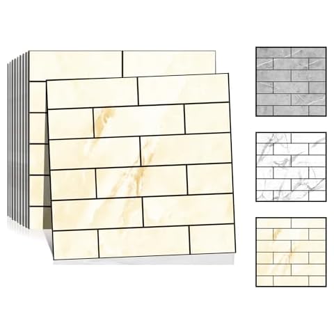 DEKKOR 10-Sheet Peel and Stick Brick, 12 in. x 12 in. Backsplash Waterproof Tile Stick on Wall for Kitchen, Bathroom, Living Room, Bedroom (Light Beige Brick) Cover