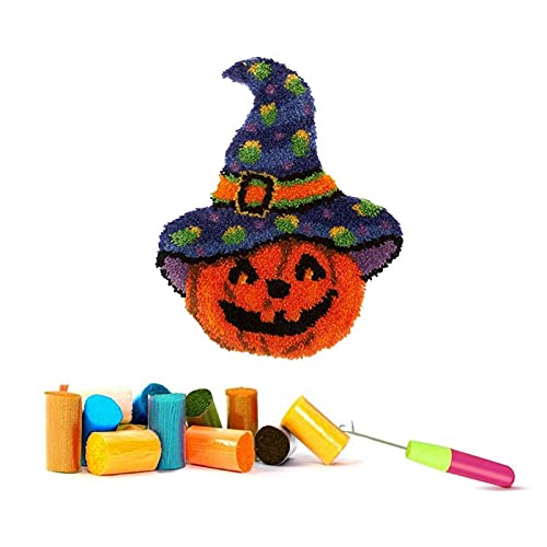 ZYUN Knüpfteppich Zum Selber Knüpfen Halloween, Kürbis Bedruckter Leinwand DIY Knüpfen Set Teppich Knüpfen Kreuzstich Set Cover