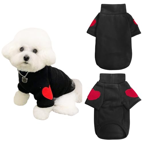 Winmany Hundepullover für kleine und mittelgroße Hunde, Herzaufnäher, Rollkragen-Sweatshirt, für Katzen, Welpen, Frühling, Herbst, Winter (schwarz, L)