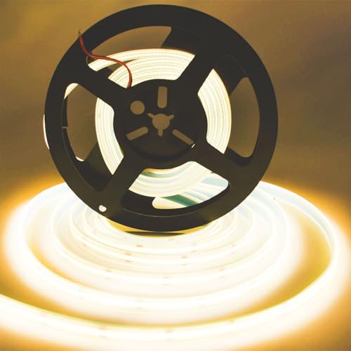Image of SUYOOULIN LED Strip Lights 16.4ft AC110-130V Dimmable 30000LM 1200 LEDs COB Light Strips Tape Ribbon Waterproof IP68, 2 Times Brightness Than 12V COB Strip Lights(Warm White 3500K)