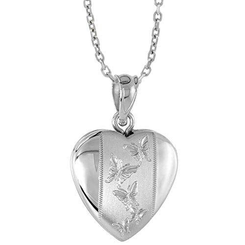 Small 5/8 Inch Sterling Silver Heart Locket Pendant For Women Butterflies No Chain #TOP2