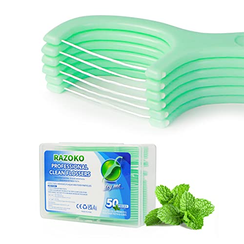 RAZOKO Dental Floss Picks Extra Strong Flosser Pick Toothpicks Fresh Mint 200 Count