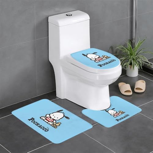 バスマット ポチャッコ かわいい アニメ トイレマット 3点セット 便座カバー フタカバー 人気 漫画 足ふきマット 暖房 ふんわり 滑り止め 吸水 洗える 抗菌 防臭