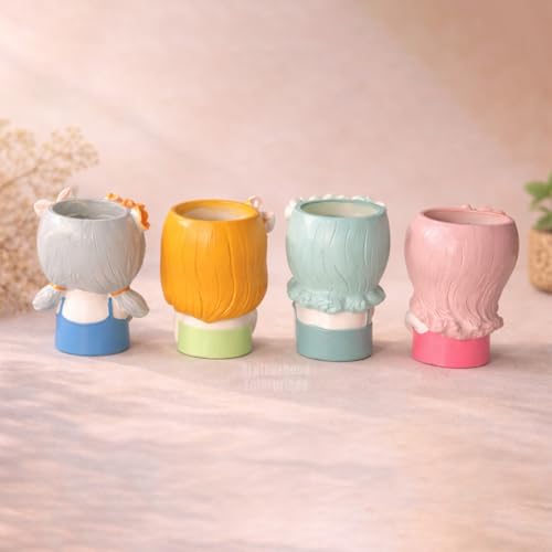 Image of Cute Beautiful Combo Pack of 4 Girls Succulent Planter Pots Resin Creative Flowerpot Plant Pots Planter Container for Home Garden Office Desktop Decoration - Multi (Pack of 4)