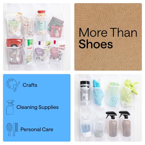 Image of Gorilla Grip Breathable Mesh Large 24 Pocket Shoe Organizer, Holds Up to 40 Pounds, Sturdy Hooks, Space Saving, Over Door, Storage Rack Hangs on Closets for Shoes, Sneakers or Home Accessories, White
