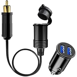Cargador Usb Y Encendedor Para Moto 30cm Enchufe DIN Macho Adaptador de Mechero Europeo al Toma del Encendedor de Cigarrillos Cable de Extensión Impermeable para Moto,12V/24V Mini Encendedor de Cigarrillos Cargador USB Dual de Coche
