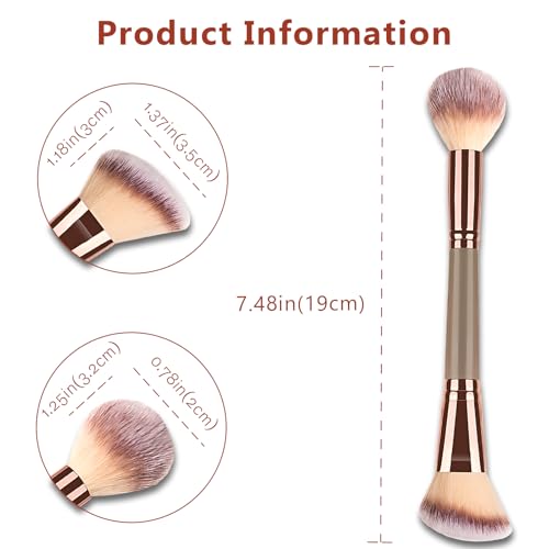 Jaasuee Double-Ended Foundation Makeup Brush, Angled/Round Top for Liquid, Powder & Cream Blending (Brown), champagne gold