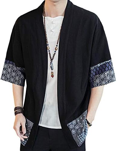 Amazon Yffushi カーディガン メンズ 夏 着物風 カーディガン 七分袖 メンズ ジャケット Tシャツ 麻 全4柄 無地 柄 和式パーカー カットソー 七分袖 M 5l カーディガン 通販