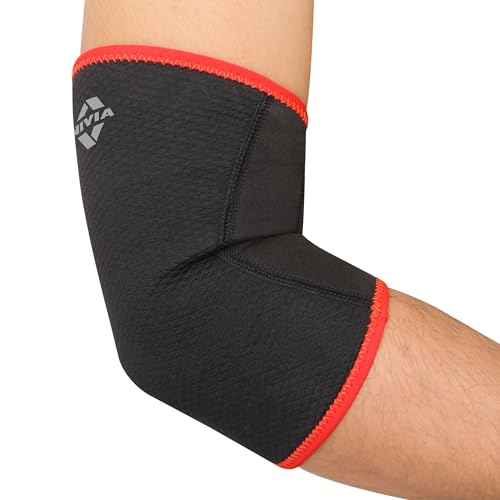 Image of Nivia Elbow Support with Slip in For Men & Women, Elbow Sleeves & Braces or Wraps, For Stability & Joint Support & Black /Red Color, Used for All kind of impact Sports