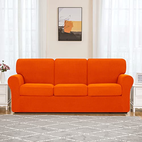 Subrtex 7 Pieces Stretch Sofa Slipcover Sets Couch Cover Sets Backrest Cushion Covers Furniture Protector Collection Set For Oversize Sofa Loveseat Chair Slip Covers(Large, Orange) #TOP5