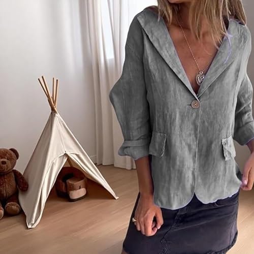 Frontaley Thin Coat, Cotton and Linen Casual Lapel Single-Button Thin Coat, Long Sleeve Loose Lapel Blazer Jacket Women4