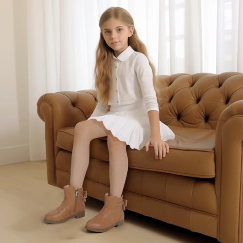 PANDANINJIA Girls Boots Toddler Kids Fashion Short Ankle Dress Bow Booties with Side Zipper Boots3