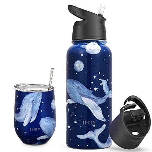 Thily 12 Oz Wine Tumbler And 32 Oz Water Bottle, Fantasy Whale #TOP14