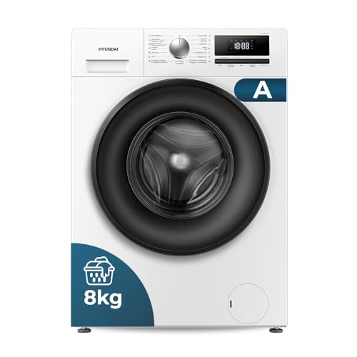 Hyundai Lavadora 8 Kg Carga Frontal, Blanco, HLF814IADW01. 1400 rpm, Motor Inverter, 15 Programas, Eco-Logic System, Tambor Waterdrop, Clase de Eficiencia Energética A