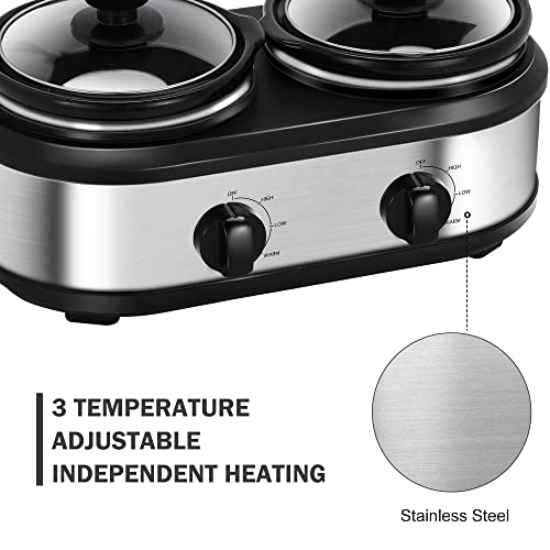 Dual-Slow-Cooker-Buffet-Servers-and-Warmers-with-2-X-125Qt-Tempered-glass-lids-and-Lid-Rests-3-Adjustable-Temp-Stainless-Steel Dual Slow Cooker Buffet Servers and Warmers with 2 X 125Qt Tempered glass lids and Lid Rests 3 Adjustable Temp Stainless Steel