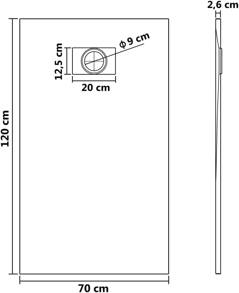 vidaXL Shower Base Tray - Low-Profile, Scratch-, SMC Material, Black, 47.2"x27.6"