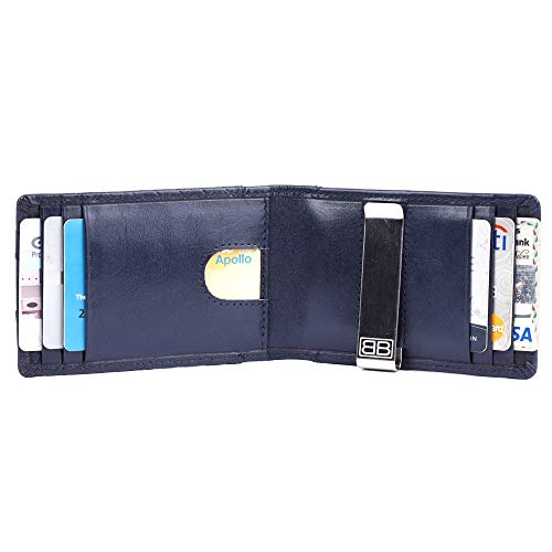 Image of Brooklyn Bridge Genuine Leather Money Clip Wallet for Men Chess VT Blue - Premium Slim RFID Protected Wallet with Cash Clip & Multiple Card Slots, Stylish Front Pocket Design, Gift for Men