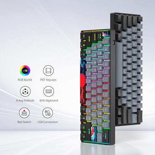 Image of 60 Percent Gaming Keyboard 60% Mechanical Keyboard Ultra Compact Wired Keyboard RGB Backlit Red Switch for Windows PC Laptop Gamers(61 Dolch)
