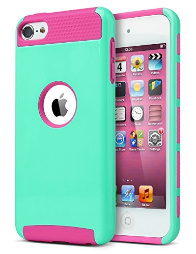 ULAK iPod Touch 6 Case,iPod Touch 5 Case, Dual Layer Slim Protective Hybrid iPod Touch Case Hard PC Cover for Apple iPod Touch 5 6th Generation (Hot Pink)