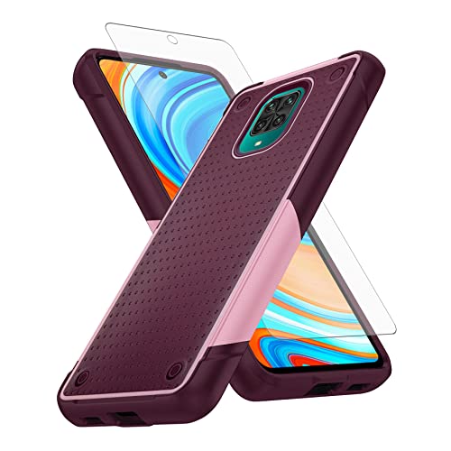 Image of Asuwish Phone Case for Xiaomi Redmi Note 9 Pro/Note 9s/Note9 Pro Max/Poco M2 Pro with Tempered Glass Screen Protector Cover and Cell Accessories Protective Redme Note9S Note9Pro 4G Women Men Rose+Red