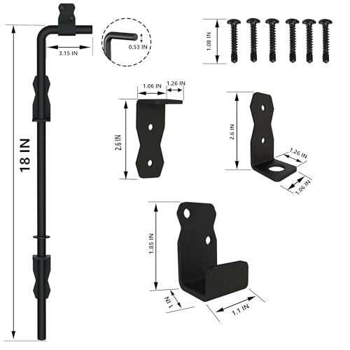 Image of Sdstone 18 Inch Heavy Duty Cane Bolt Gate Drop Rod,Gate Ground Latch Hardware for Wooden Fences,Metal Gates Doors Stopper for Gate Ground (Black Finish,2 Pack)