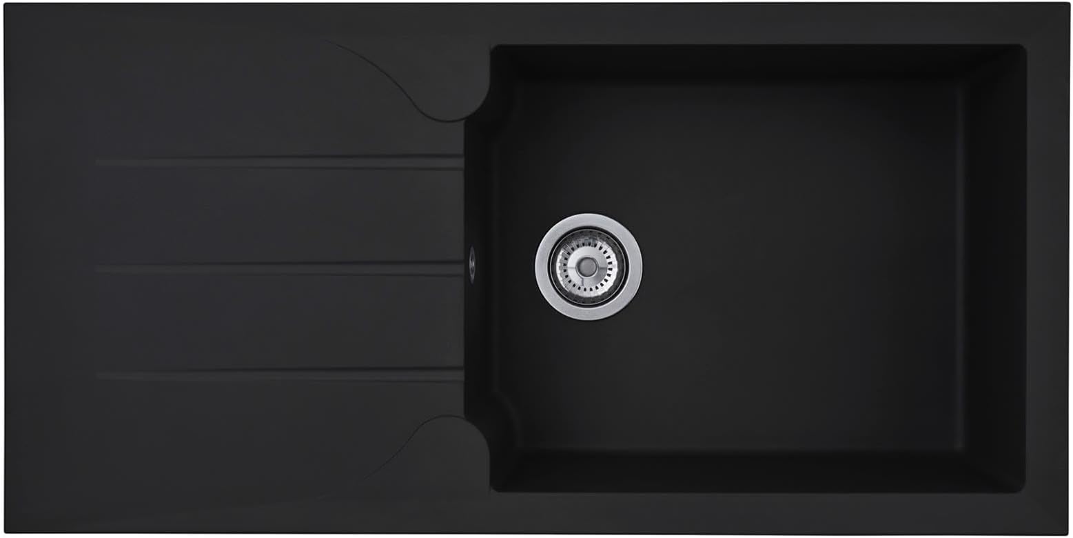 Liquida LP10BL 1.0 Bowl Composite Reversible Inset Black Kitchen Sink with Waste