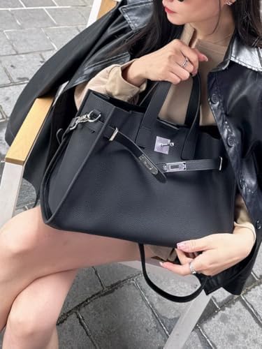 HaiPomo Leather Totes Handbag Shoulder Bag Sling Hobo Commuter Crossbody Bag Large Capacity Locker Versatile Casual Luxury (A)