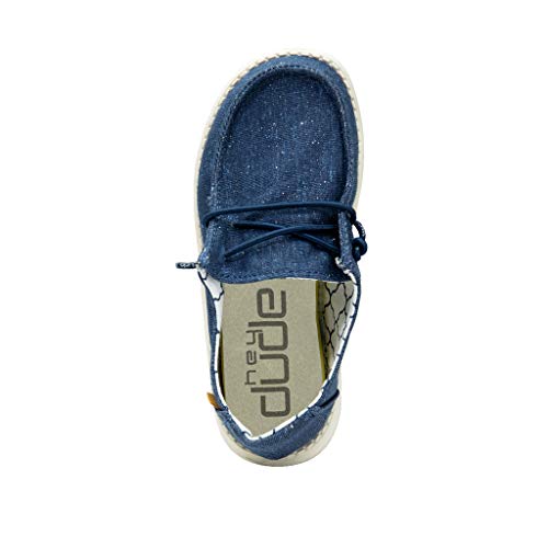 Image of HEYDUDE Girl's Wendy Youth Sparkling Denim Size 9 | Girl's Shoes | Girl's Lace Up Loafers | Comfortable & Light-Weight