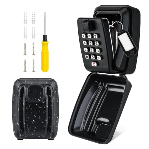 BenRich キーボックス 屋外 壁掛け設置可能 12桁ボタン式 防犯 大容量 耐水カバー付き - 玄関/オフィス/倉庫/工事現場に最適 - 鍵保管ボックス 鍵預け 盗難防止 日本語取扱説明書付き