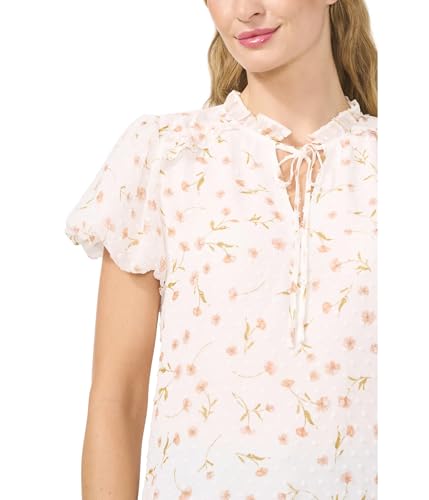 CeCe Women's Bubble Sleeve Split Neck Blouse with Tie3