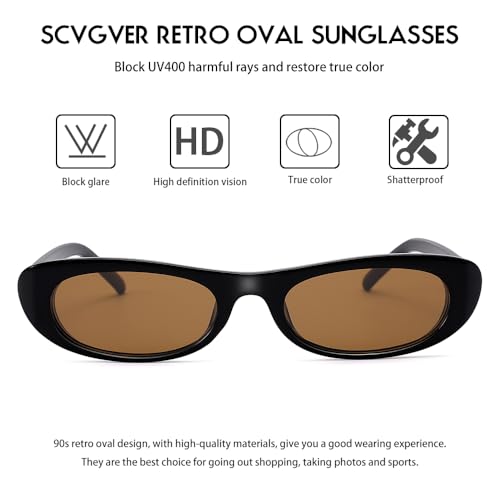 SCVGVER Oval Sunglasses for Women Men, 90s Skinny Sun Glasses, Tiny Retro Shades, UV400 Protection4