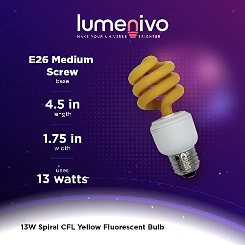 13W Yellow Light Bulbs Spiral Cfl By Lumenivo - E26 Medium Base Porch Lights That Don't Attract Bugs - Bug Repellent Lights Outdoors And Indoors - 120V - 2 Pack #TOP5